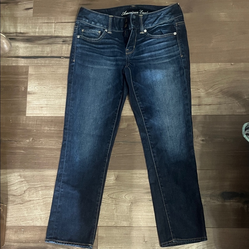 American Eagle Outfitters Women's Dark Blue Straight Leg Jeans
